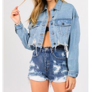 Distressed oversized denim jacket